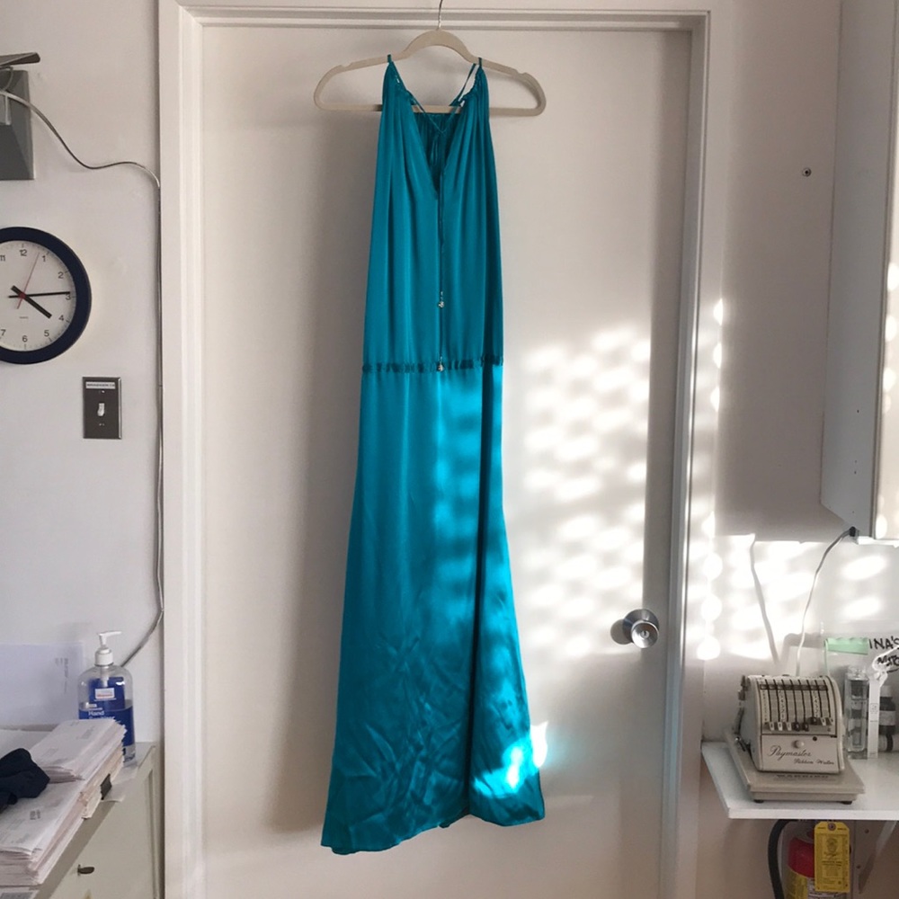 100% silk evening gown in emerald